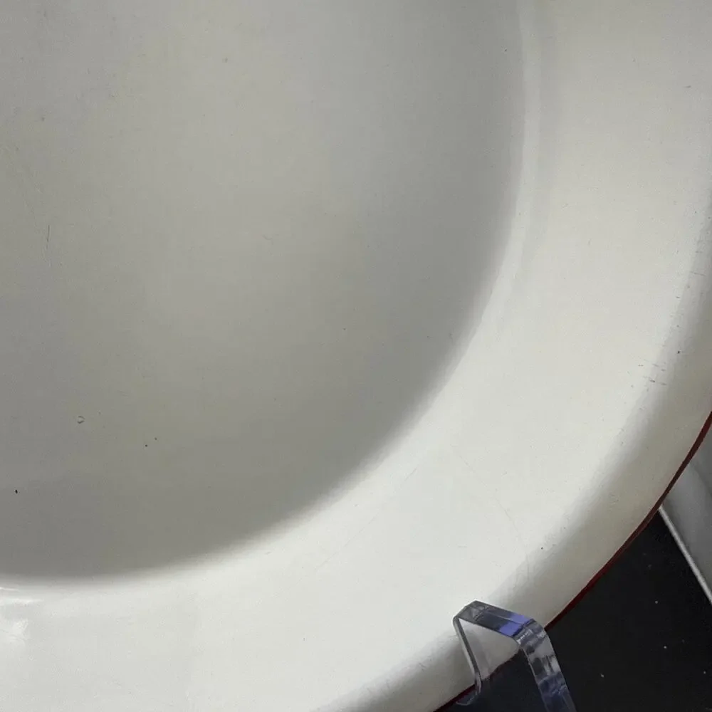 Vintage White Red Rim Enamelware Dinner Plate Farmhouse Camp Rustic 9.5 Inches
